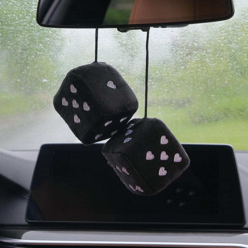A Pair Of Plush Dice Heart-shaped Decorations For Car Rearview Mirrors, Retro Square Decorative Dice For Car Hanging Accessories