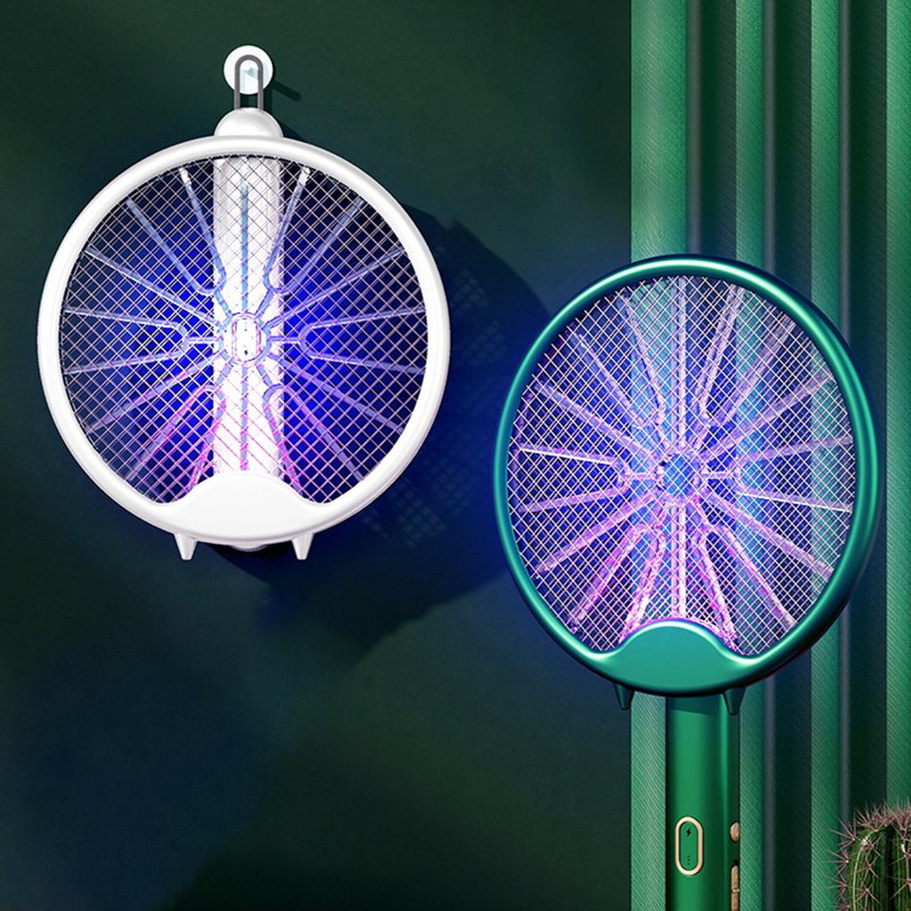 Fly Swatter Electric Racket Rechargeable Bug Zapper Racket Portable Foldable 2-in-1 Mosquito Killer Trap for Home Bedroom Patio