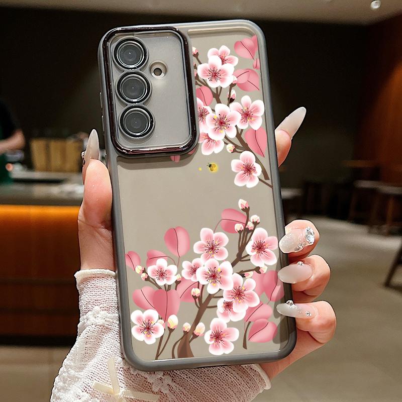Мягкий силиконовый тонкий чехол с цветочным узором для Samsung S25 Ultra S24 FE S23 Plus A36 A56 A16 A55 A15, защитная пленка для объектива, противоударный прозрачный чехол для телефона