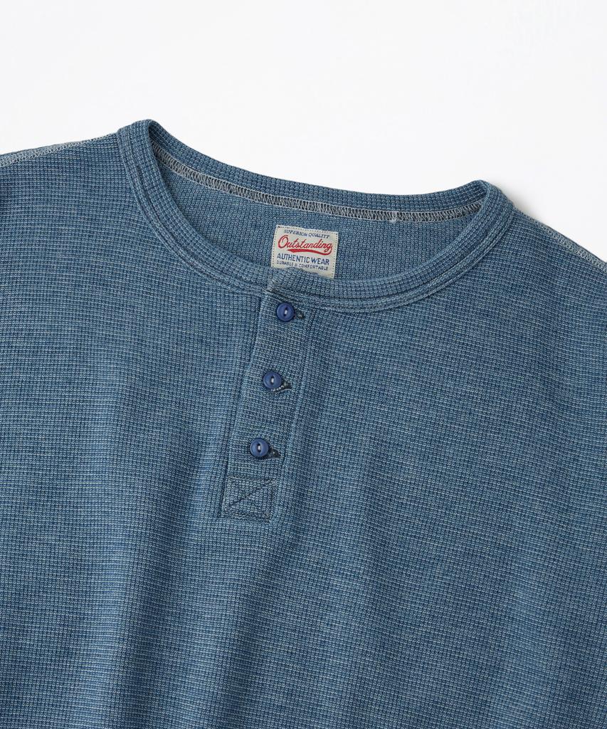 ВЫДАЮЩАЯСЯ вафельная футболка-henley с полурукавом, цвет индиго_L.Синий