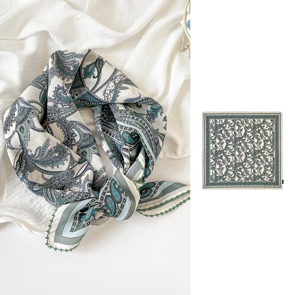 Summer 61 Silk Collection Women's Silk Scarf Medium Square Scarf Double Crepe Fashion Sunscreen Silk Scarf Mulberry Silk Lace Premium Sense