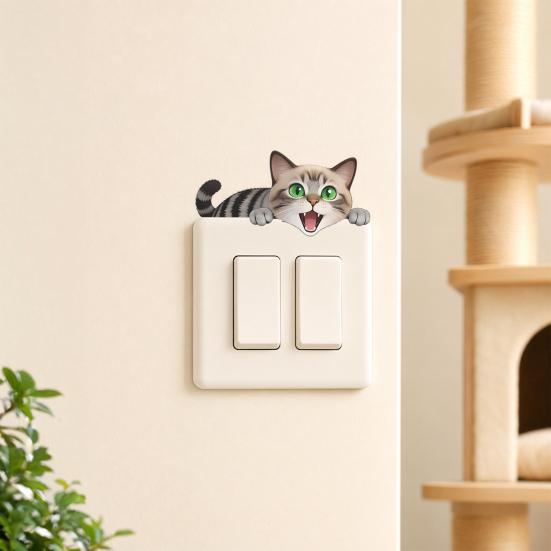 yangyizhi Light Switch Plate Stickers, Cartoon Animal Cute Cat Decor, Waterproof Removable Stickers for Switch, Wall Outlets, Bedroom, Living