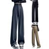 Women Pants High Waist Straight Wide Leg Trousers with Pockets Button Zipper Fly Solid Color Loose Fit Suit Pants Work Wear