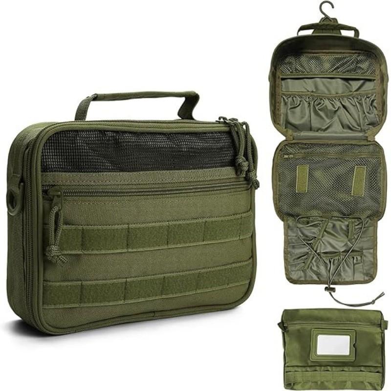 Large Capacity Hanging Travel Toiletry Bag With Wet Dry Separation Men Tactical Style Organizer In Black Brown Green