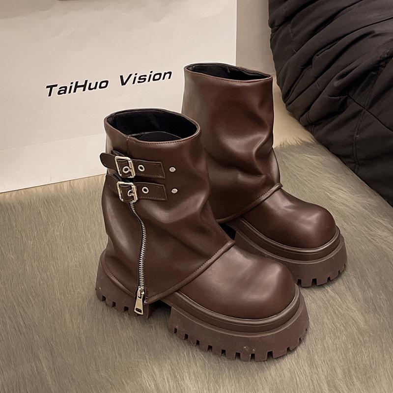 Fashion Designer Women Trouser Legs Short Boots Female Platform Thick Bottom Knight Booties Autumn Winter Shoes