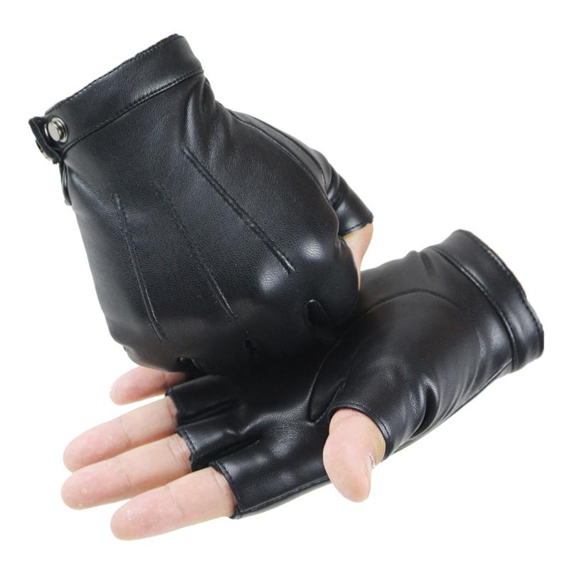 Женские черные перчатки без пальцев из искусственной кожи, однотонные женские теплые перчатки с половинным пальцем для вождения, мужские перчатки в стиле панк