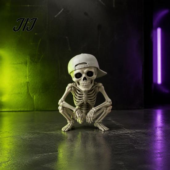 Stable Resin Statue Cool Skeleton Figurine with Baseball Cap, Halloween Statue, Artistic Skull Collectible Spooky Desktop Decoration for Mantel,