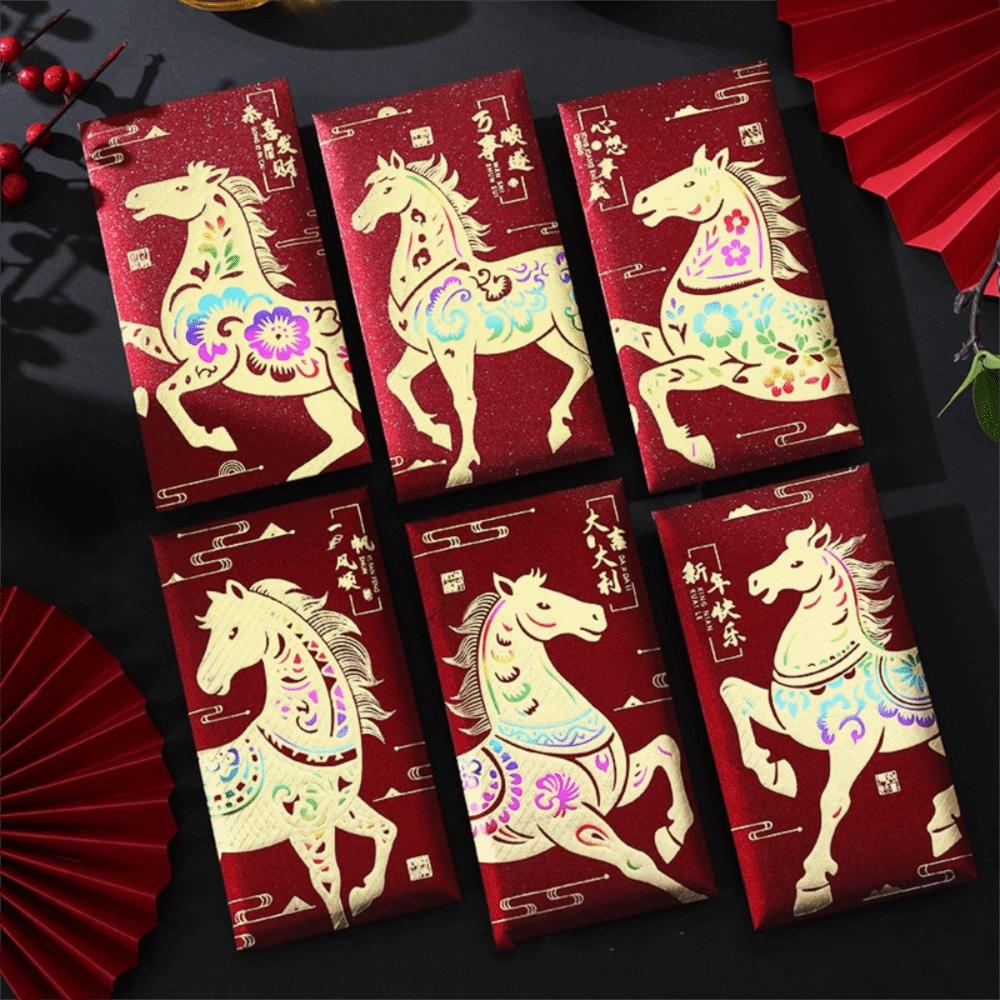6pcs Cute Red Bag Traditional Lucky Money Pockets Horse Year Red Envelopes  Chinese New Year