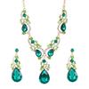 2Pcs/Set Women Rhinestone Pendant Vintage Necklace Earrings Jewelry