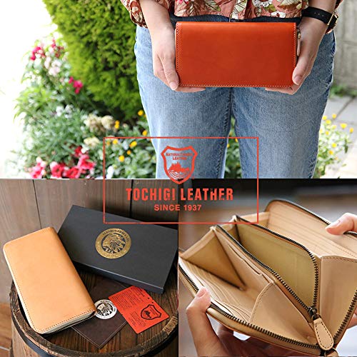 Tochigi Leather Long Wallet Wallet Leather Wallet Genuine Leather Cowhide Round Zipper Men's Women's (Natural)