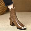 Retro Metal Head Thick Heel Temperament Martin Boots Women'S High-End Side Zipper Versatile Short Boots