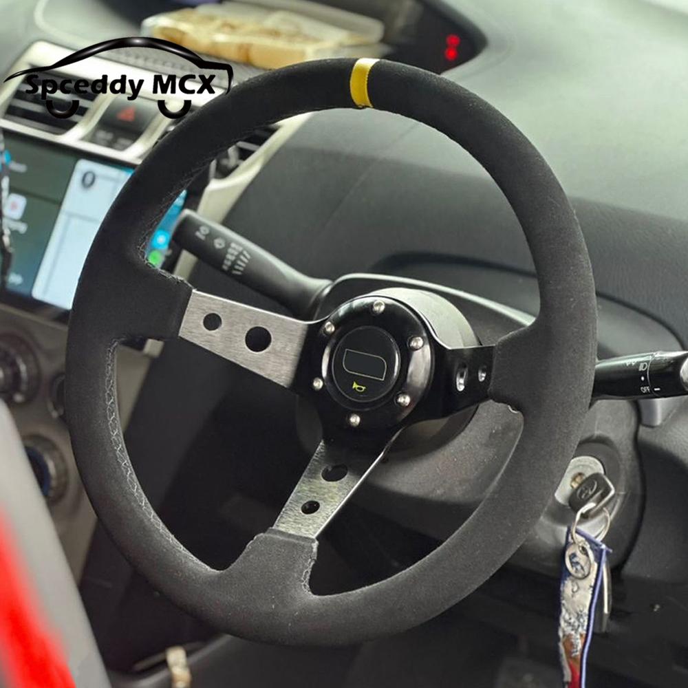 Racing Sport Suede Steering Wheel 14inch 350mm Car Steering Wheel Deep Dish 90mm Black OM25S0