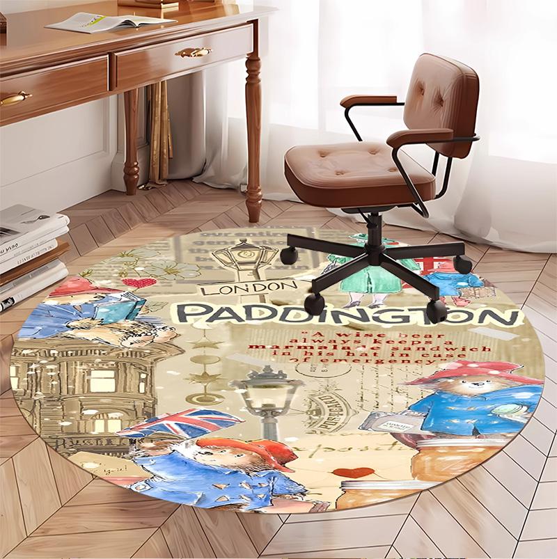 Paddington Bear Pattern Round Rug, Indoor/Outdoor Mat, for Picnic, Gameroom, Bedroom, Office, Living Room, Home Decor Carpet, Birthday Gift