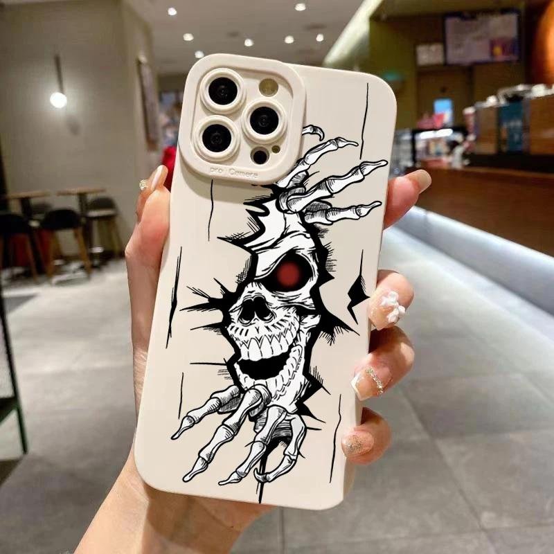 Black Skull Phone Case For iPhone 15 Cases iPhone 14 13 12 11 Pro Max Mini XS Max XR X 7 8 Plus SE Matte Soft Silicone Cover