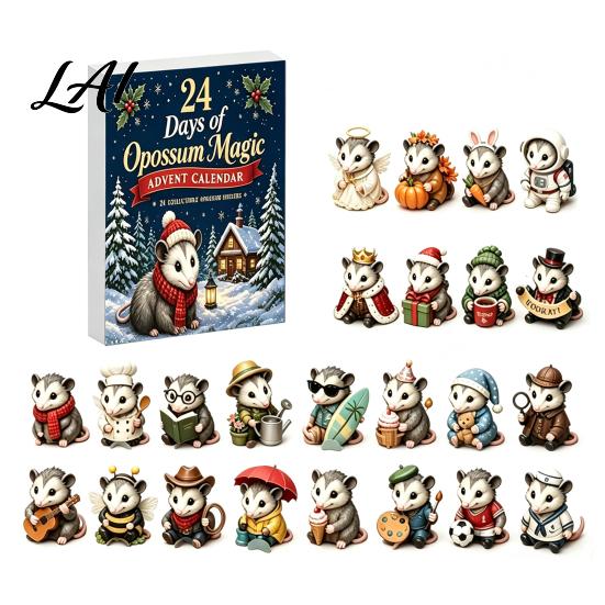 Christmas Advent Calendar 24 Days with 2D Flat Acrylic Possum Pendants Holiday Countdown Decorations Festive for Tree Decoration And Party