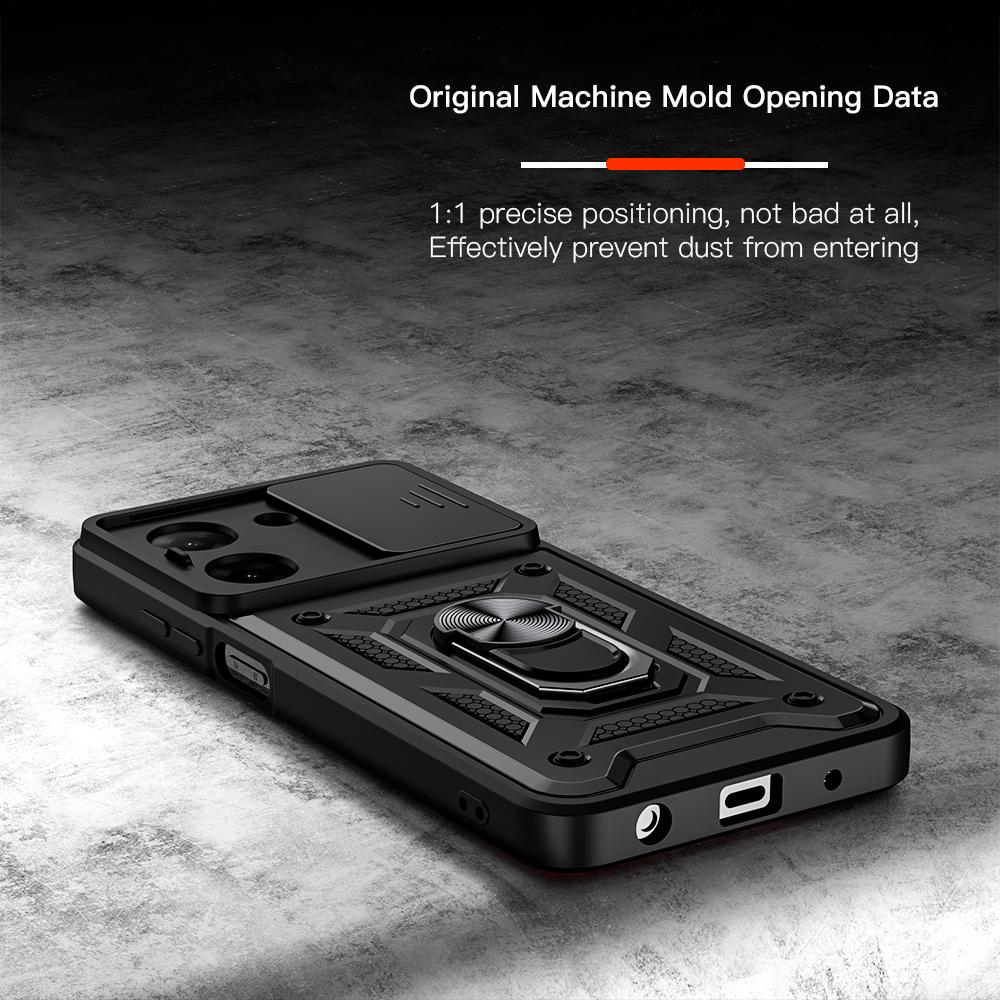 KEYSION Shockproof Case for Redmi A5 4G Silicone+PC Slide Camera Lens Protection Ring Stand Phone Back Cover for Xiaomi POCO C71