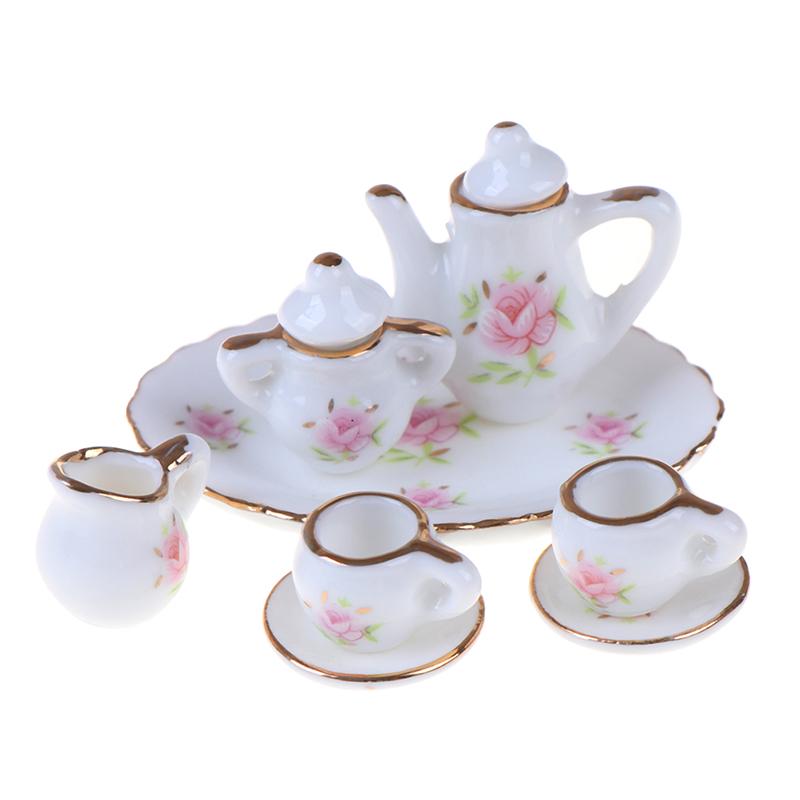 8 шт. 1/12 кукольный миниатюрный столовый сервиз фарфоровый чайный сервиз тарелки чашки