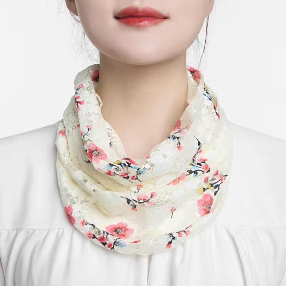 Floral Silk Scarf Ice Silk Neck Guard Scarf Summer Veil Women