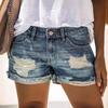 High-Waisted Ripped Washed Denim Shorts - Women's Summer Hot Pants