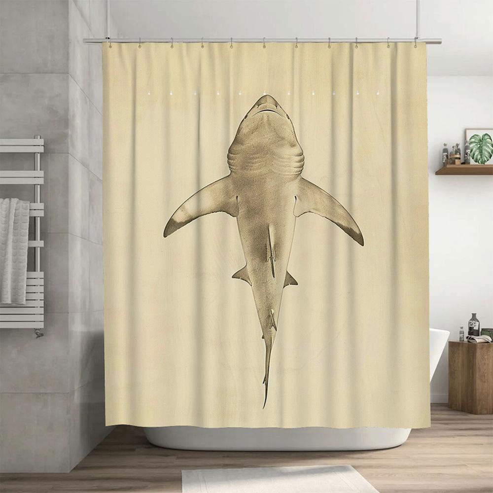 Винтажная шторка для ванной комнаты с акулами, водонепроницаемая, декор для дома, белая