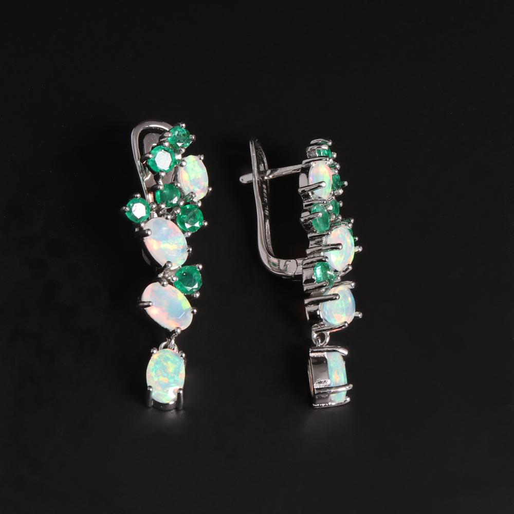 Colorful Gemstone Opal Emerald Earring ,natural Ethiopia Opal Zambia Green Emerald Jewelry 925 Sterling Silver