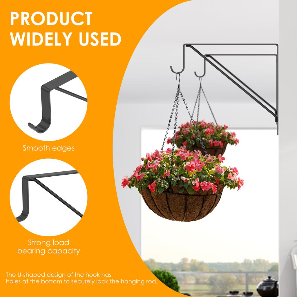 2/4Pcs Heavy Duty Shelf Bracket with Hook L-Shape Right Angle Tripod Iron Support Stand Wall Mounted Hanging Bracket