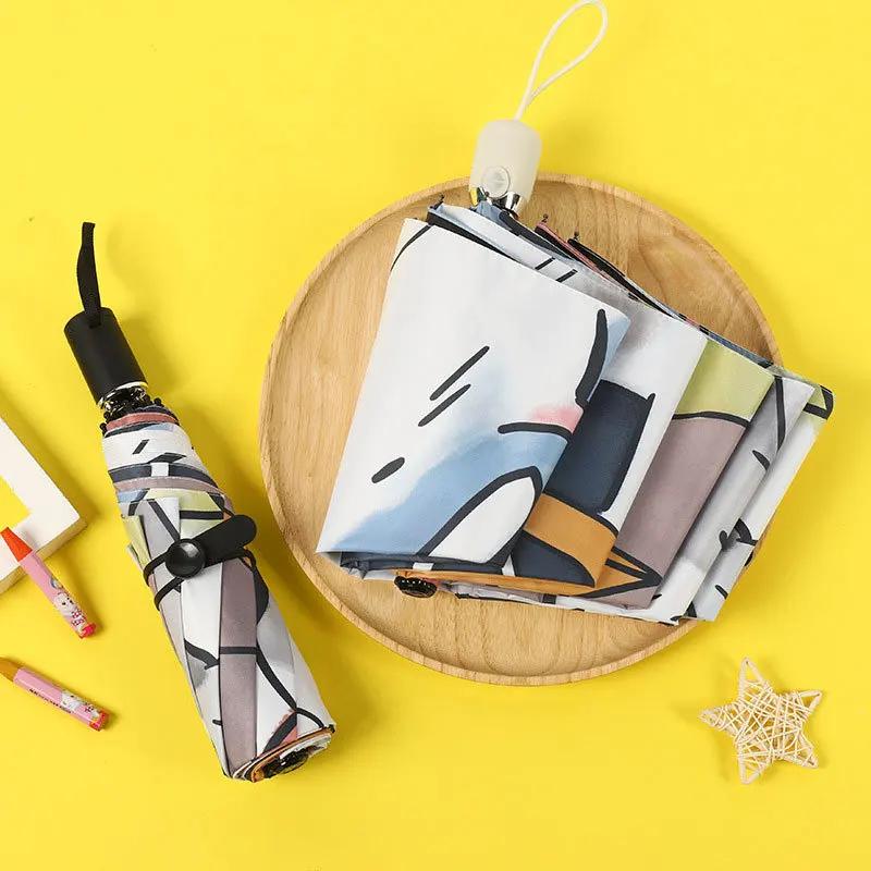 Женский автоматический зонт с мультяшным кошачьим когтем, автоматический складной дорожный зонт с черным покрытием, солнцезащитный крем для девочек, детский зонт, Парагвас