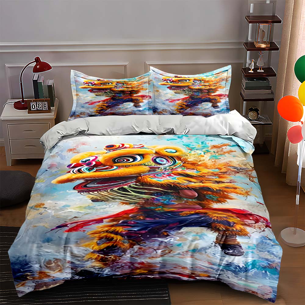Vibrant lion dance. Bedding Duvet cover sets Duvet covers Pillowcases gifts (1 * Duvet Cover 2 * Pillowcases, without duvet insert)