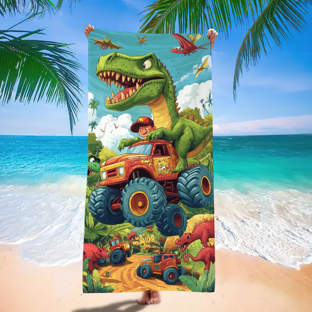 European And American Little Dinosaur Cartoon Beach Towel Digital Printing Factory Toy Printing Bath Towel Microfiber Children'S
