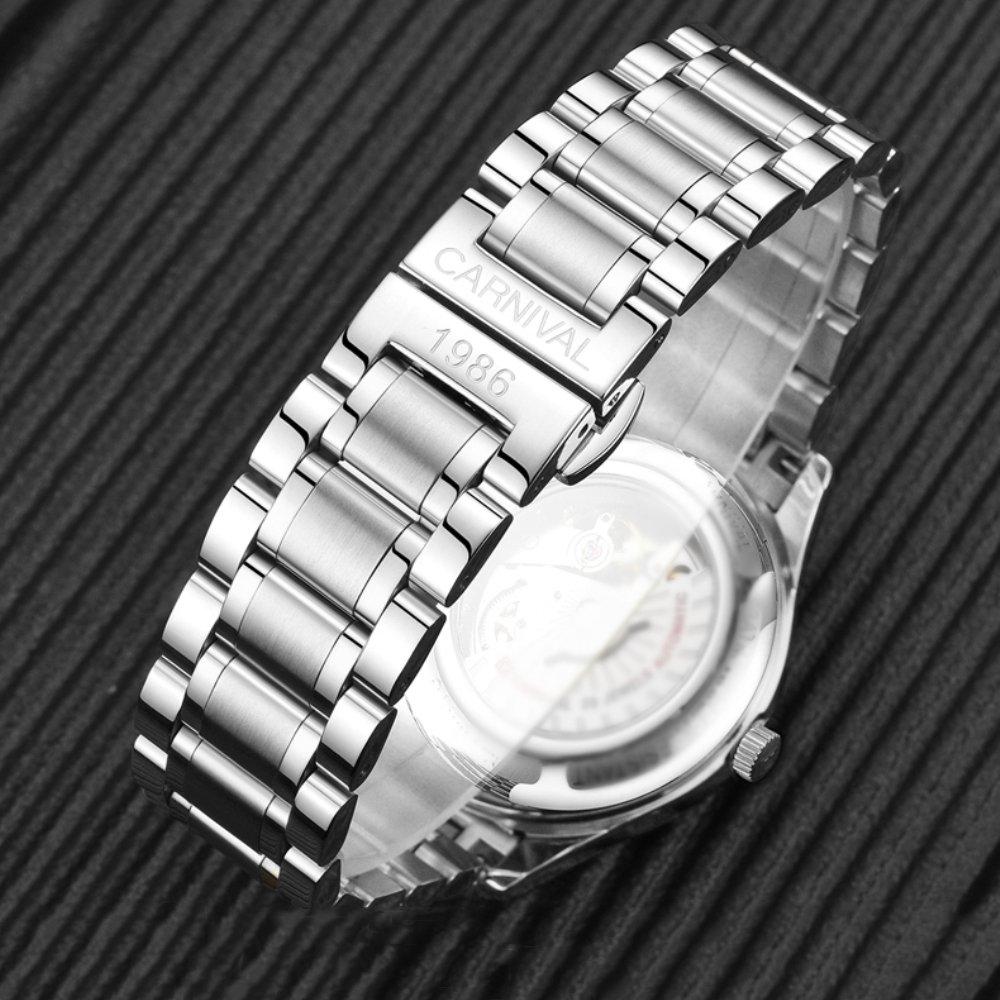 Carnival 8671G механические часы дата календарь [CARNIVAL] мужские (Белый/Серебристый/Металлический) [Элемент]