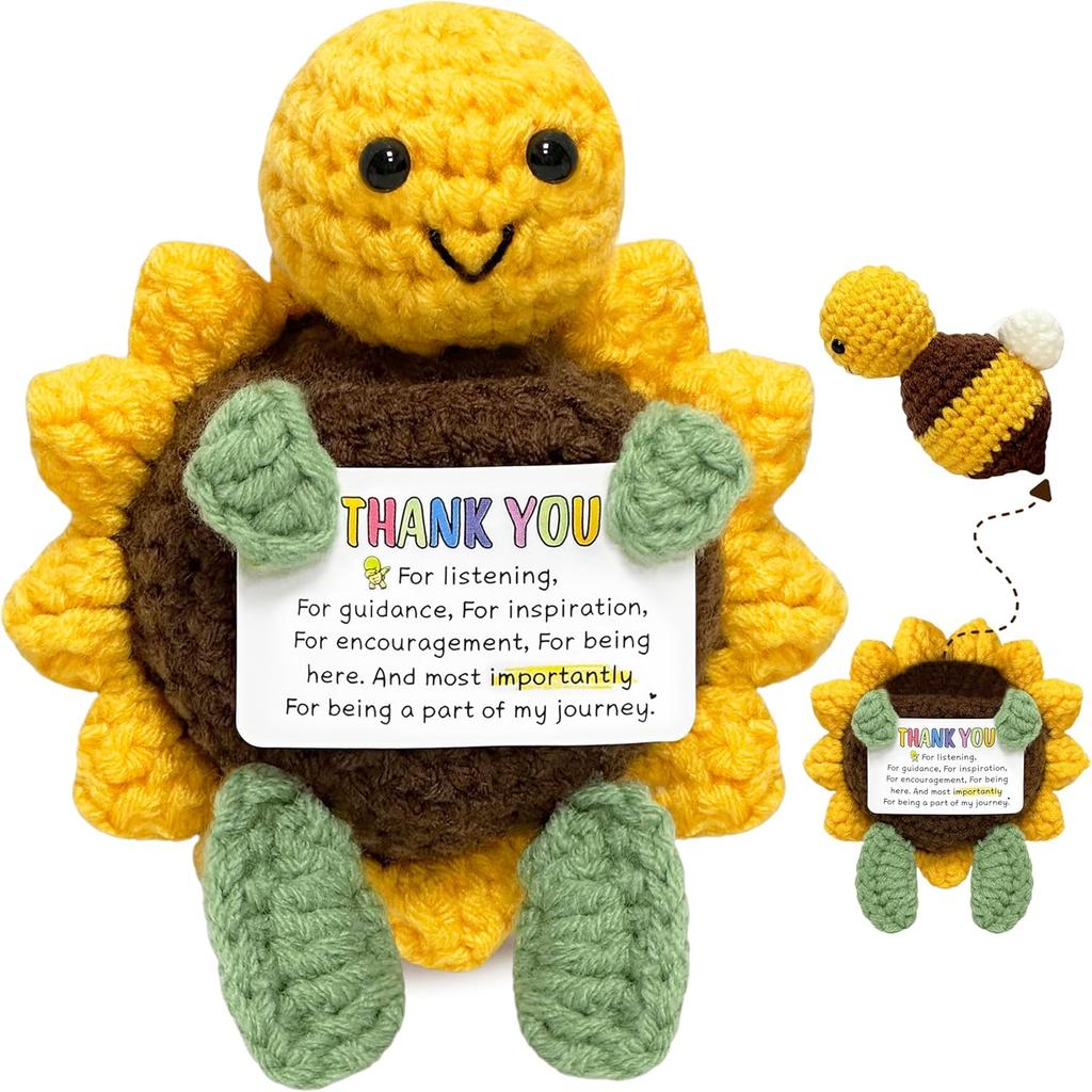 Positive Crochet Turtle Doll With Card Home Room Decor Handmade Knitting Emotional Support Turtle Animal Ornament Christmas Gift