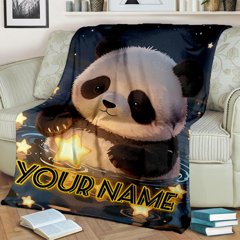 1PC Custom Name Panda Dreams Nightly flannel blanket versatile,all-season throw suitable for the living room,bedroom,camping,travel,and gift