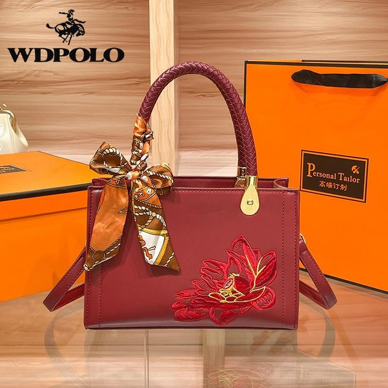 Свадебная сумка WDPOLO, женская сумка, новинка 2023 года, роскошная атмосфера, большая вместительная сумка для мамы с вышивкой лотоса, сумка 8095