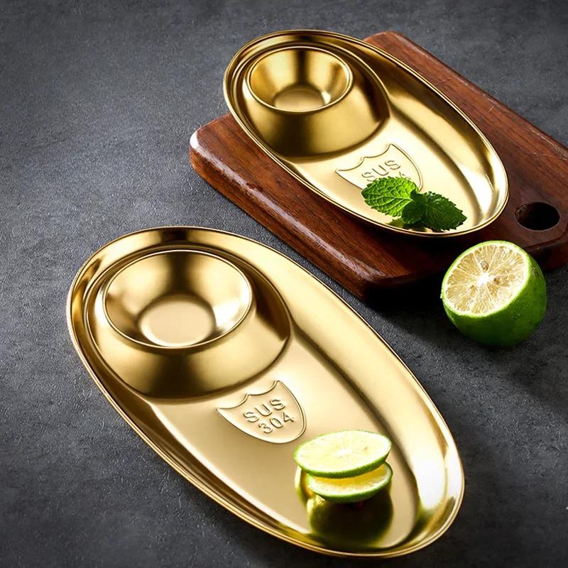 Тарелка для закусок из нержавеющей стали 304, овальная тарелка для картофеля фри, бытовая креативная простая форма для соуса, западная еда, пельмени, приправа, диск