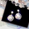 Silver needle light luxury Spice Girl pearl stud earrings temperament retro super flash earrings women's fashion high sense personalized earrings