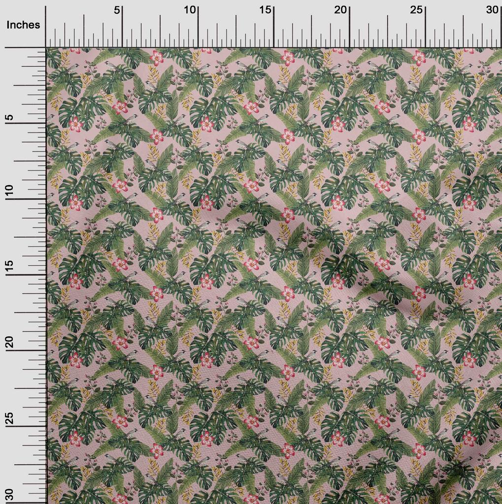 oneOone Cotton Flex Light Pink Fabric Tropical Fabric For Sewing Printed Craft Fabric By The Yard 40 Inch