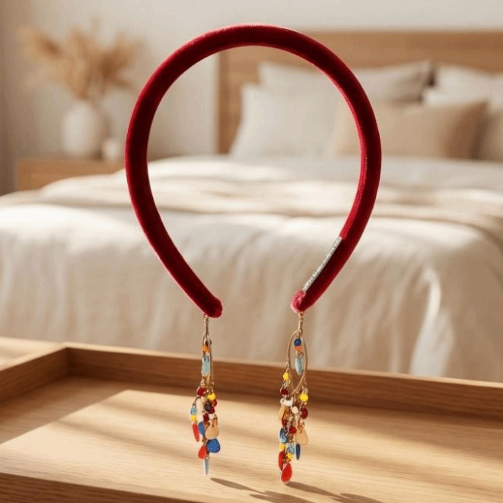 Handmade Red Tassel Hairband Elegant Headwear Tassel Pendant Hair Accessory Party Wear