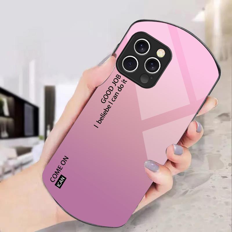 Однотонный градиентный Для iPhone 16 15 14 13 Plus 12 mini 11 Pro Max XR Xs X 7 8 6 6S 2022 Эллиптический чехол для телефона из закаленного стекла