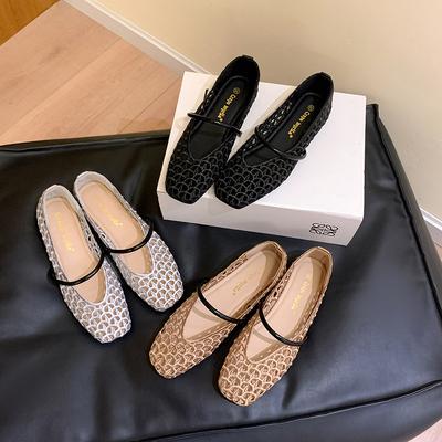 Виноградная мать весна новая французский квадратный носок полое плетение одно слово с универсальной мягкой поверхностью легкий рот одинарная обувь женская