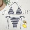 Женский сексуальный трехкомпонентный полосатый купальник бикини с косточками и вкладышами для бюстгальтера