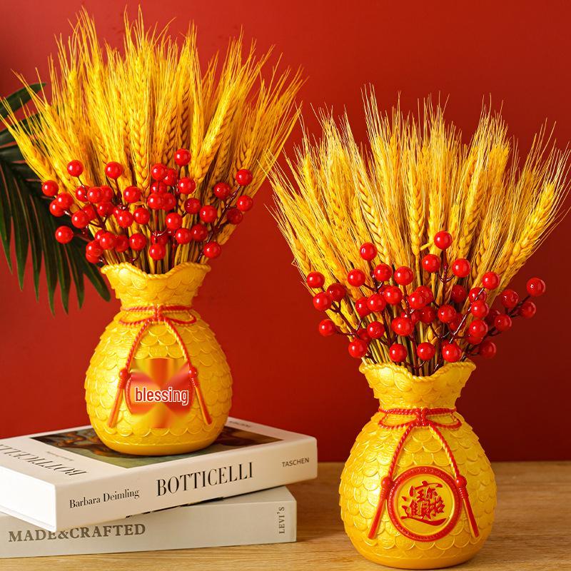 Ваза в виде мешка с золотой пшеницей - Настольное украшение для дома или офиса