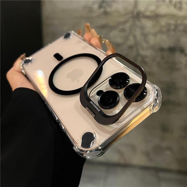 Роскошная подставка-держатель для объектива для iPhone 16 Pro Max, магнитный прозрачный чехол для телефона Magsafe для iPhone 13 14 15 Plus, защитная крышка