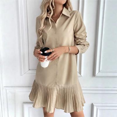 Женское платье-рубашка на пуговицах с длинным рукавом, плиссированное, в стиле пэчворк, расклешенное, повседневное мини-платье с лацканами и воротником