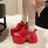 Модные новые женские весенне-осенние массивные кроссовки на толстой подошве 8 см, кожаные туфли на высокой платформе, вулканизированные красные туфли, повседневная спортивная обувь