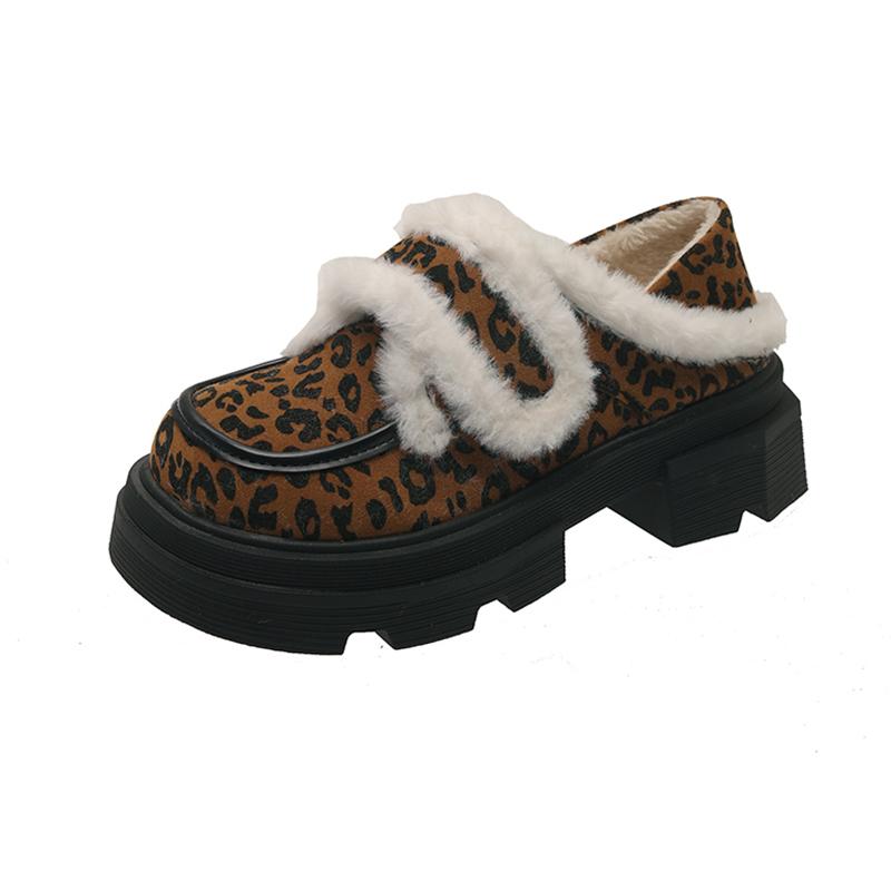 Женские мокасины с принтом на платформе и мехом, ботильоны на высоком каблуке, зима 2025, новые повседневные туфли на толстом каблуке, зимние ботинки-лодочки