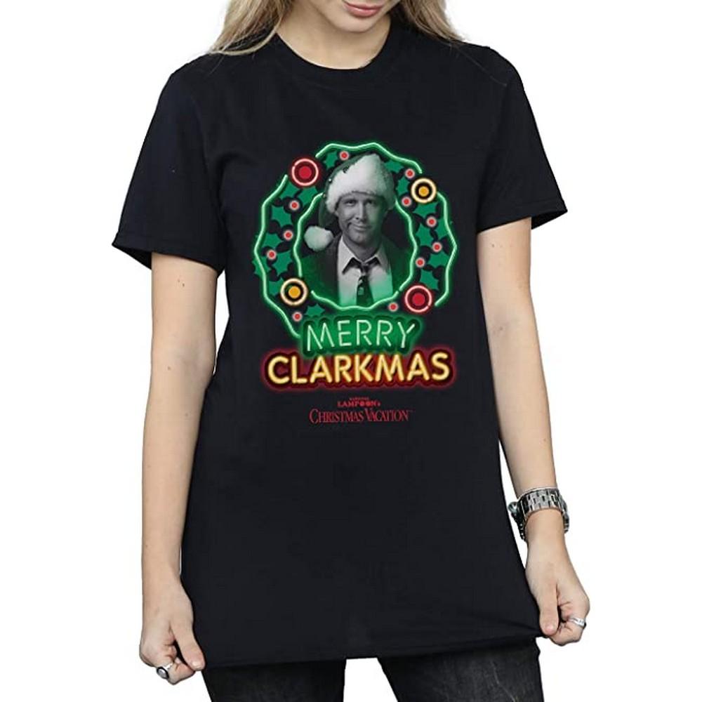 National LampoonÂ´s Christmas Vacation Womens/Ladies Greyscale Clarkmas Cotton T-Shirt