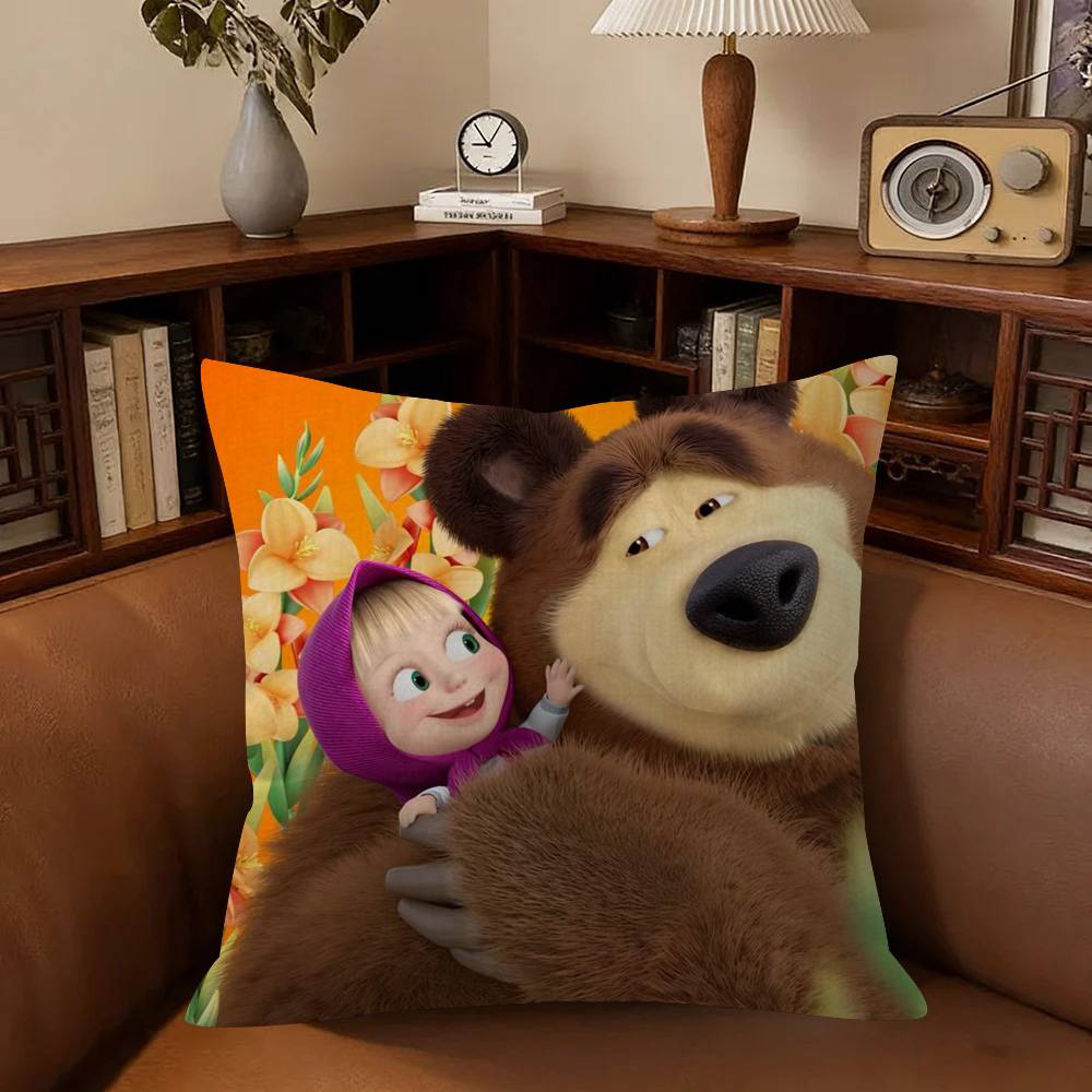 Anime M-Masha And B-Bears Pillow Cover Sofa Cushion Cover Home Room Decoration Children Gift