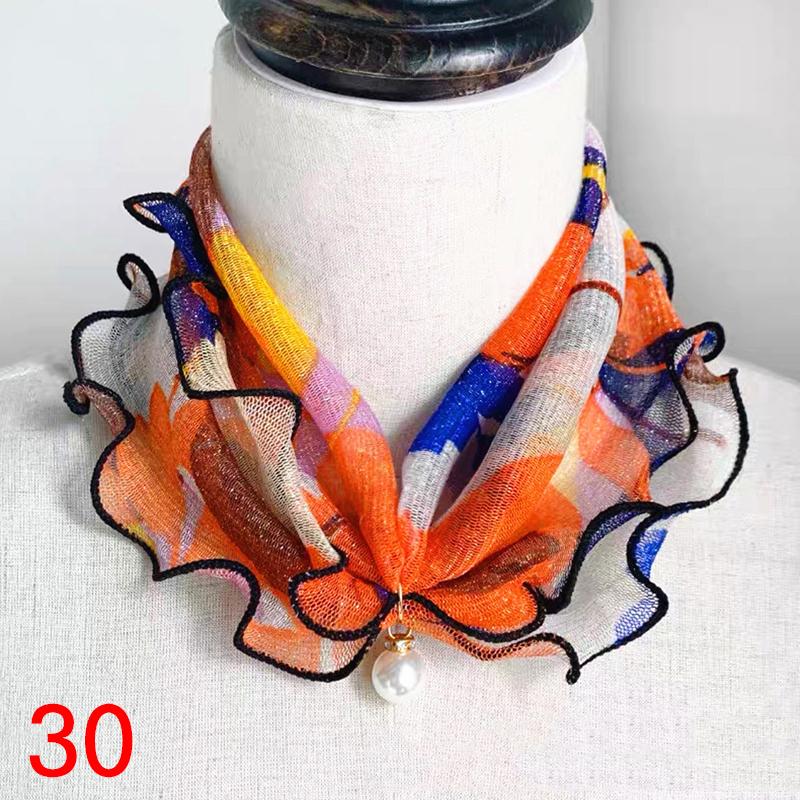 Women Jewelry Accessory Headscarf Pearl Headband Gold Thread Stretch Lace Scarf Necklace