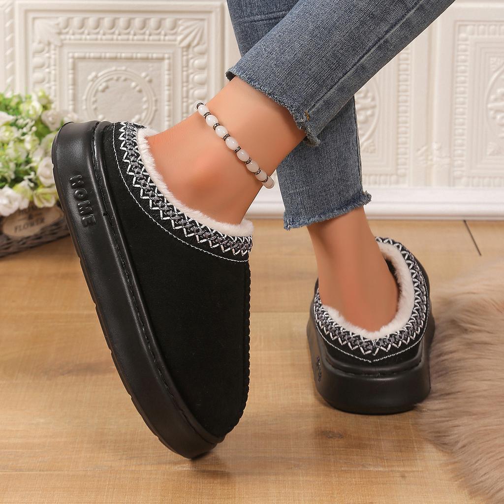 Furry Slippers Women Fall And Winter Indoor Home Warm Padded Monthly Shoes Thick Bottom Couple Cotton Slippers