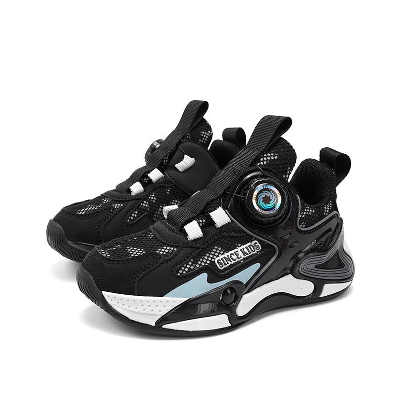 Boys Shoes 2025 Spring and Autumn Models Mesh Breathable Children's Sports Shoes Leather Surface Medium and Older Children's Running Shoes Youth Bas